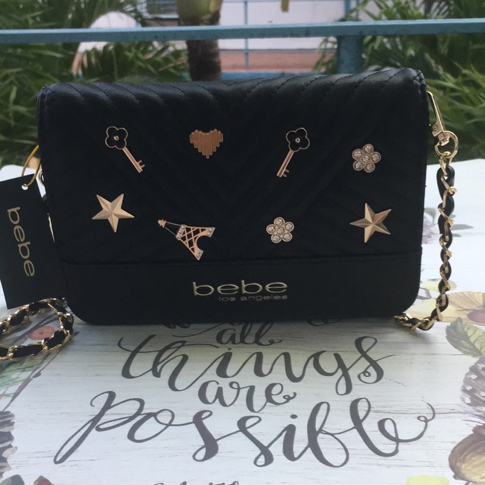 Bebe Black EXQUISITELY DESIGNED LEATHER CROSSBODY